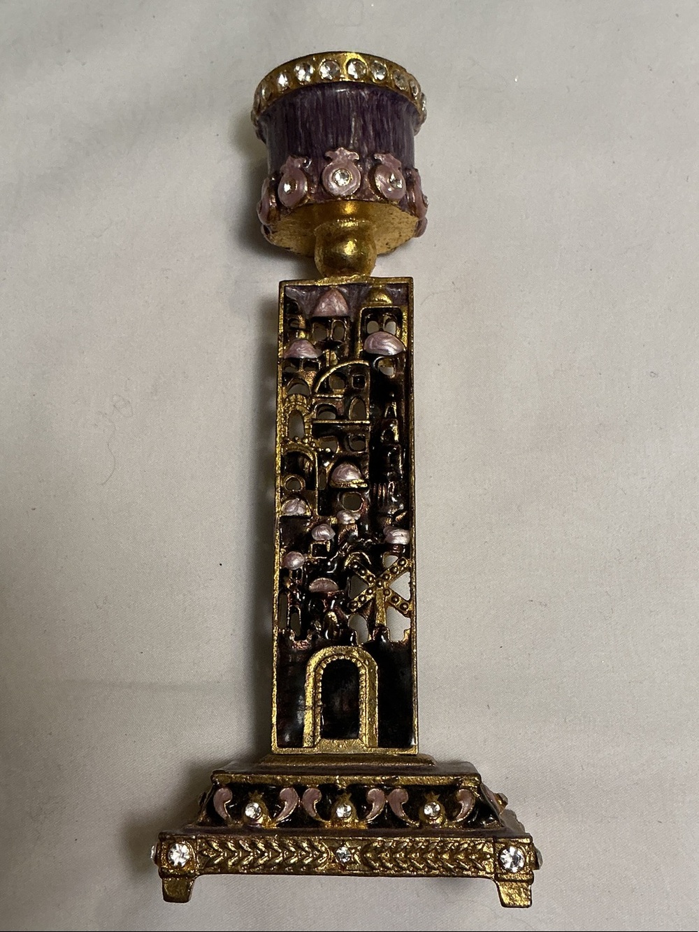 Gold and Purple Decorative Shabbat Candle Holder - Elegant Home Accent